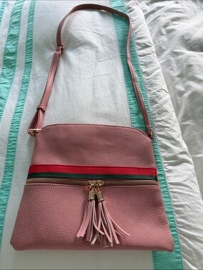 Pink Crossbody Bag with Tassel Accent